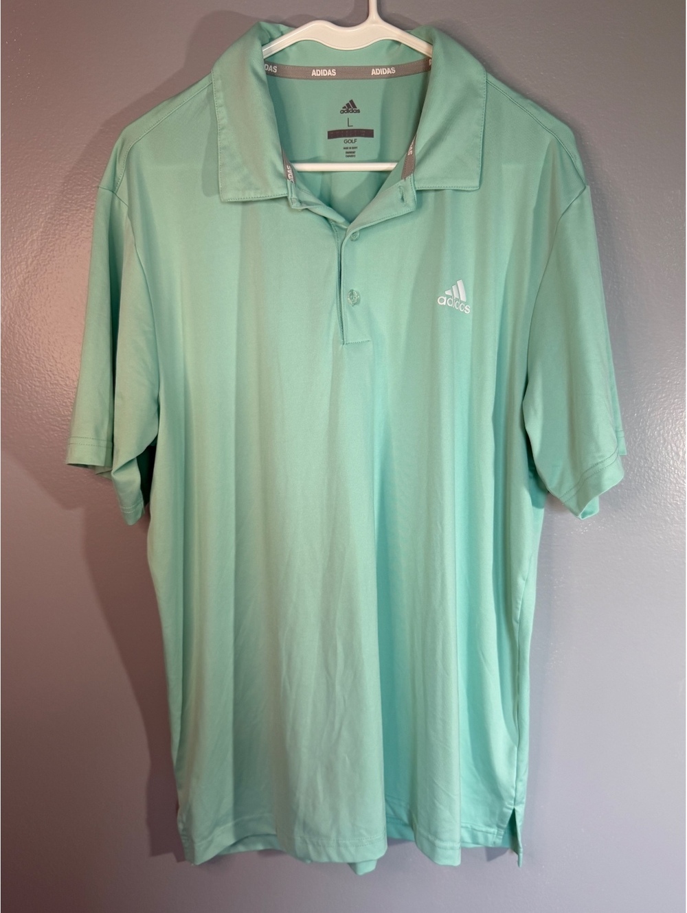 Adidas Men's Golf Polo Shirt Size Large Mint Green Polyester Spandex